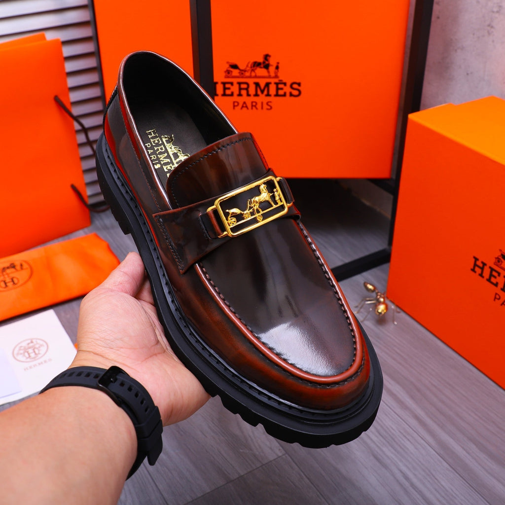 HM GOLD BUCKLE LOAFER GLOSSY WINE CALFSKIN