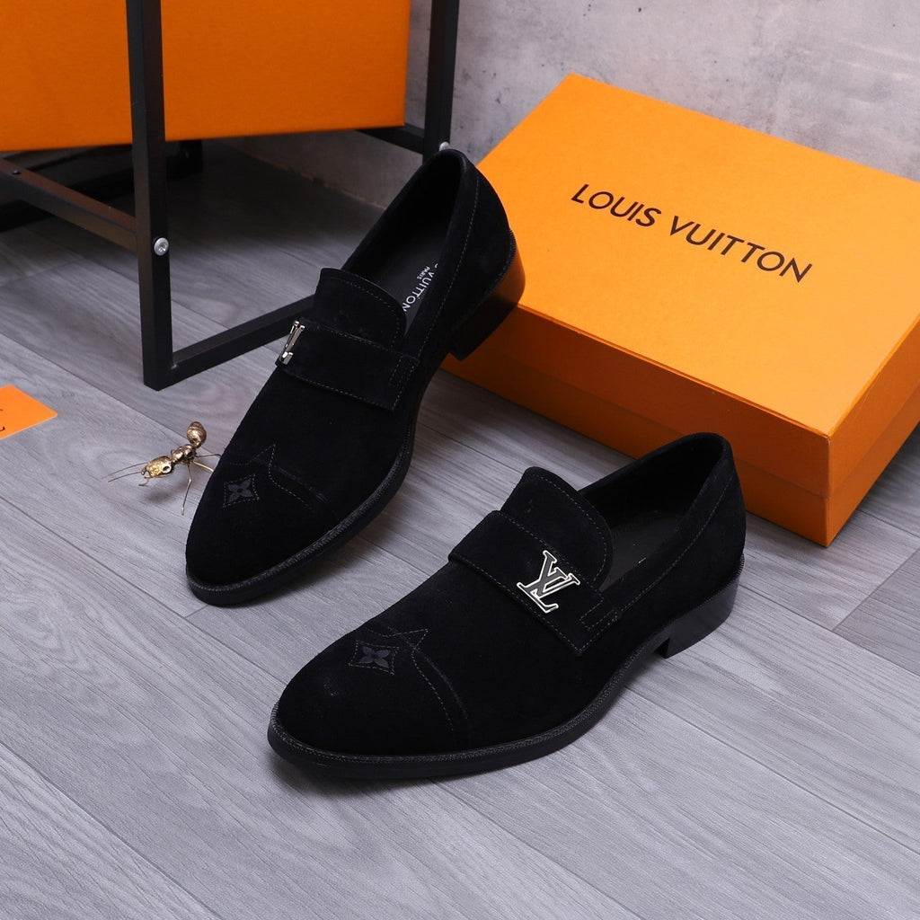LV LOAFERS IN BLACK SUEDE CALFSKIN WITH SILVER LOGO