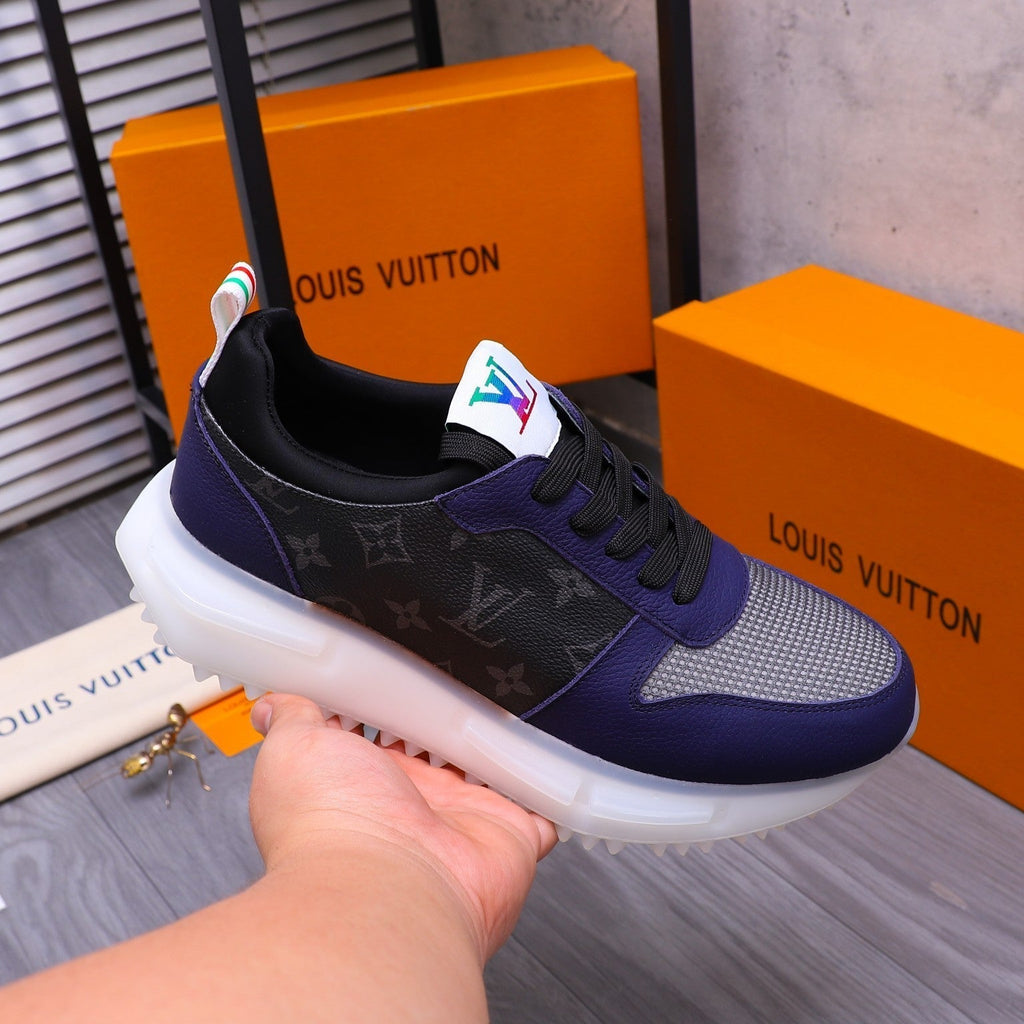 LV SNEAKER BLACK MIX NAVY BLUE CALFSKIN AND GREY MESH BREATHABLE