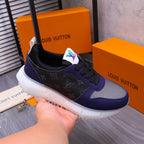 LV SNEAKER BLACK MIX NAVY BLUE CALFSKIN AND GREY MESH BREATHABLE