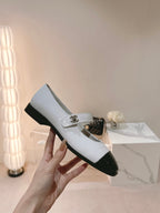 mary jane flat white black patent calfskin