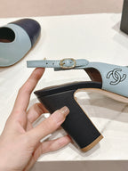 CC 24P SLINGBACKS 95MM TURQUOISE BLACK LAMBSKIN