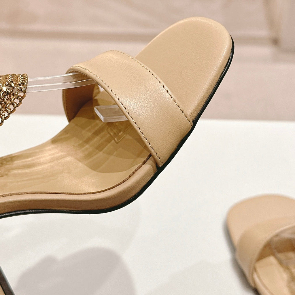 Double C Leather High Heel Sandals Beige Cream