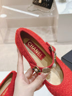 MARY JANE SHOES RED PINK WOOL TWEED
