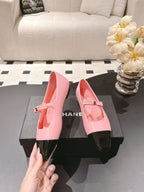 CC 25B Small Bow Buckle Ballet Flats 10mm Black Pink Sheepskin Patent Leather 415746