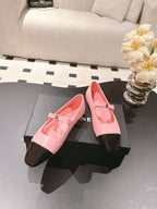 CC 25B Small Bow Buckle Ballet Flats 10mm Black Pink Sheepskin Patent Leather 415746
