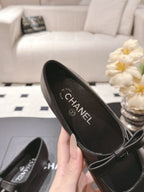 CC 25B Small Bow Buckle Ballet Flats 10mm Black Sheepskin Patent Leather 415747