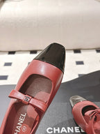 CC 25B Small Bow Buckle Ballet Flats 10mm Black Red Sheepskin Patent Leather 415748