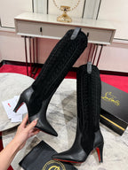 CL Santia Botta 85 mm Leather And Veau Velours Embroidery Black