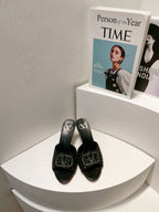 VT High Heeled Sandals Black Sheepskin 292787