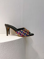 VT High Heeled Sandals Black Sheepskin 292796