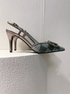 VT High Heeled Slingbacks Gray Sheepskin 292815