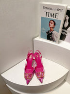 VT High Heeled Slingbacks Fuchsia Pink Sheepskin 292821