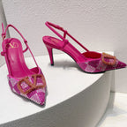 VT High Heeled Slingbacks Fuchsia Pink Sheepskin 292821
