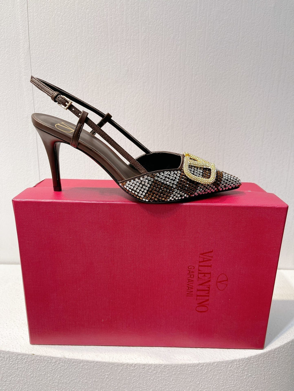 VT High Heeled Slingbacks Brown Chocolate Sheepskin 292826