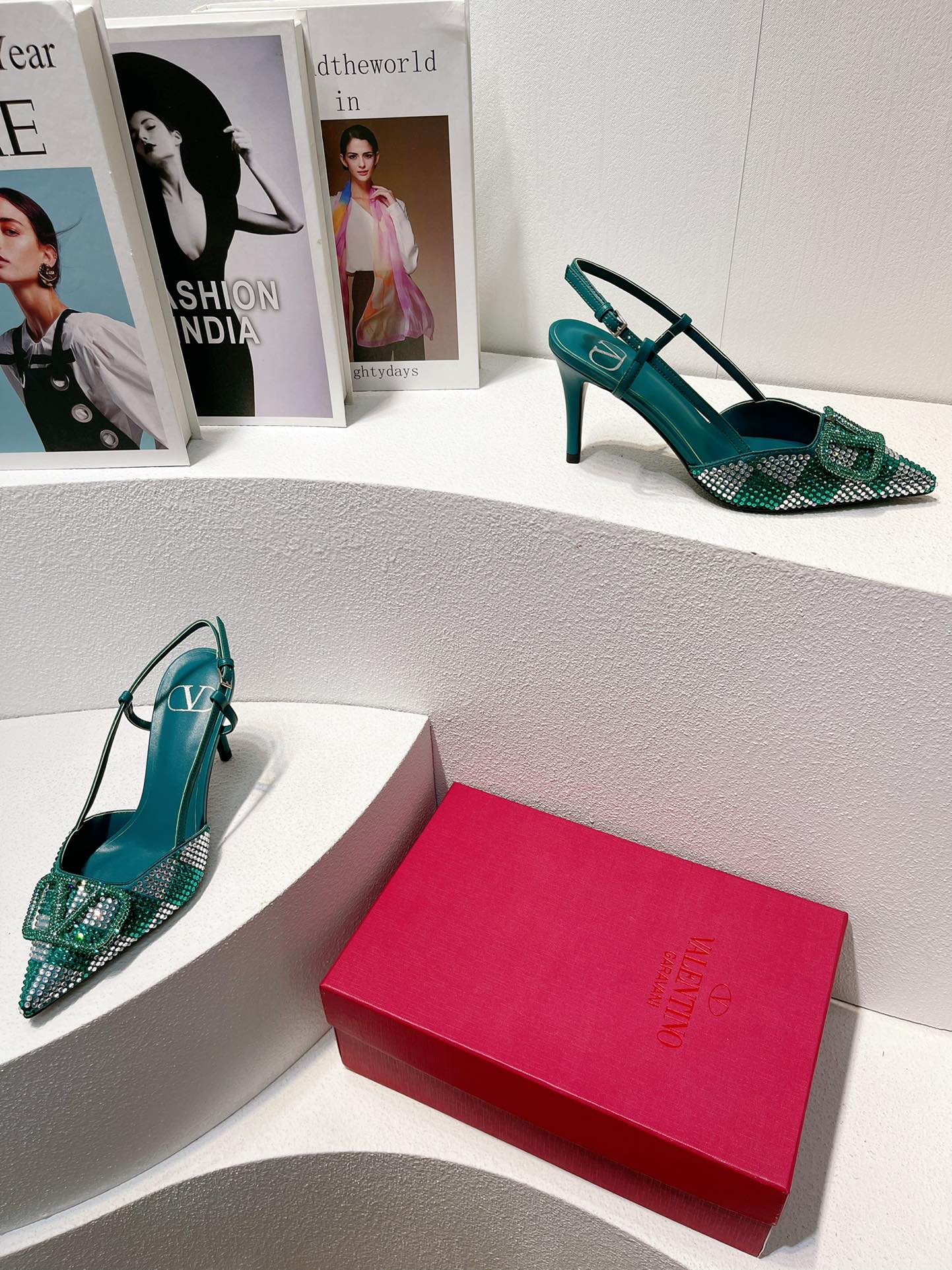 VT High Heeled Slingbacks Emerald Green Sheepskin 292829