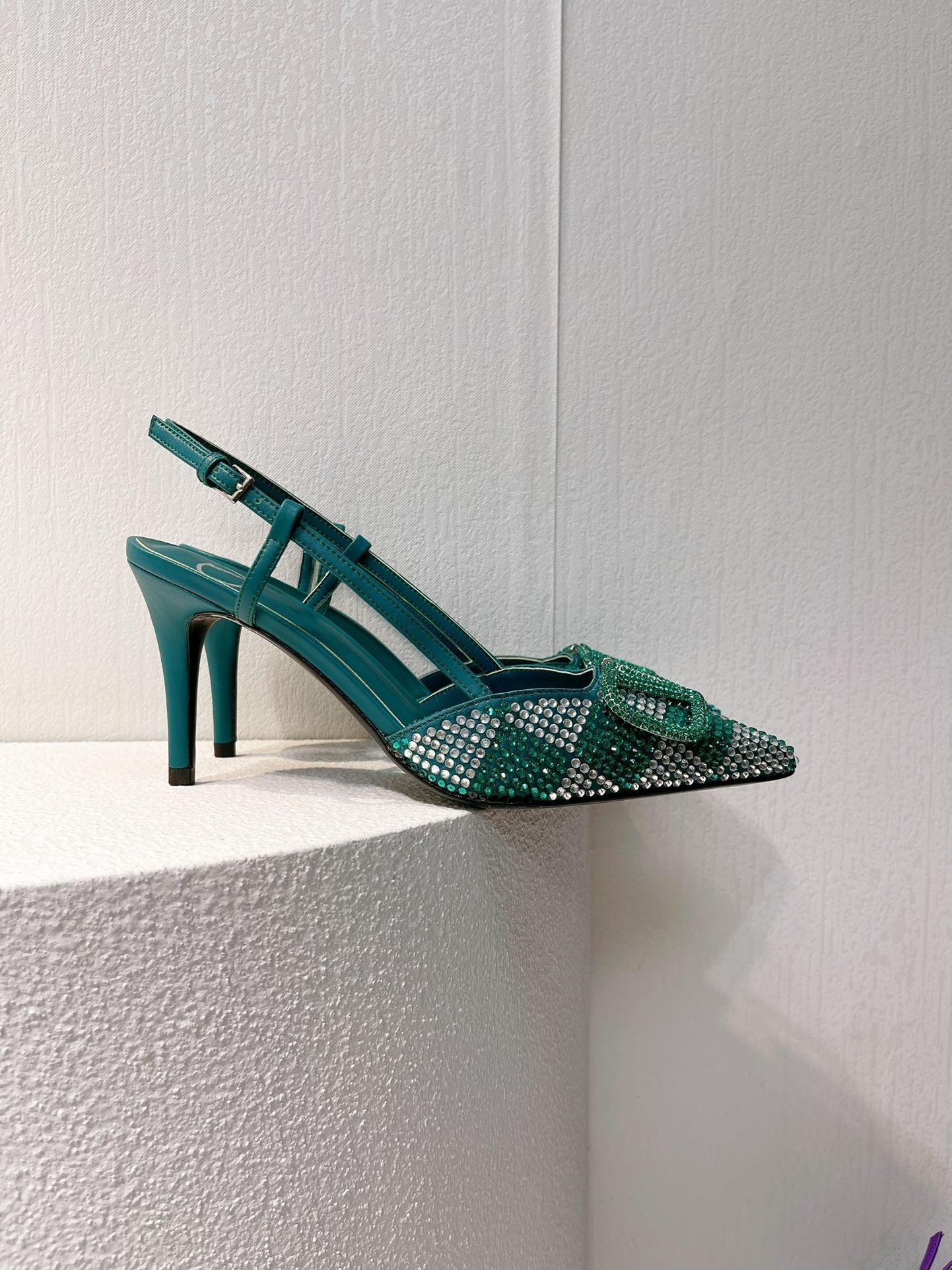 VT High Heeled Slingbacks Emerald Green Sheepskin 292829