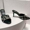 VT High Heeled Sandals Black Sheepskin 292831