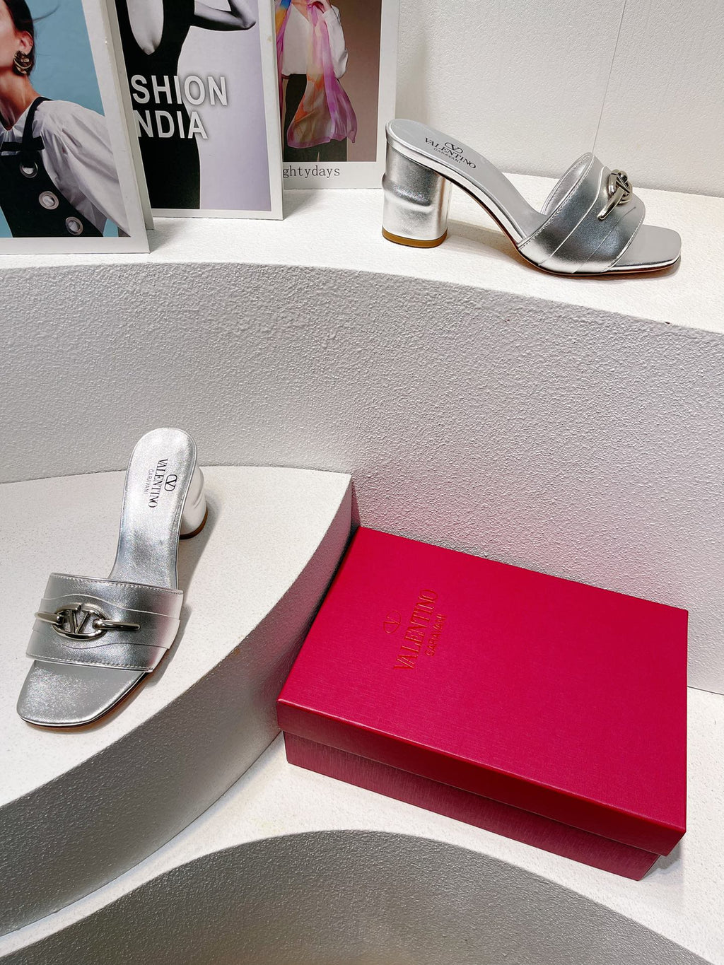 VT Leather Mules Silver Cowhide 292874