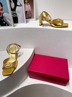 VT Sandals Heels 50mm Gold Cowhide 292774