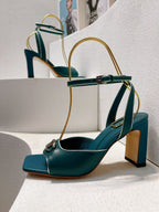 VT Sandals Heels 70mm Emerald Green Cowhide 292780