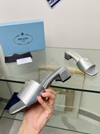 PRA EMBROIDERED SLIDES 40 SILVER CALFSKIN