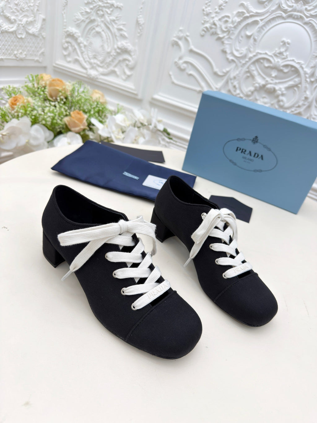 Prada 25 Mary Jane Shoes 55mm Black Fabric 564188