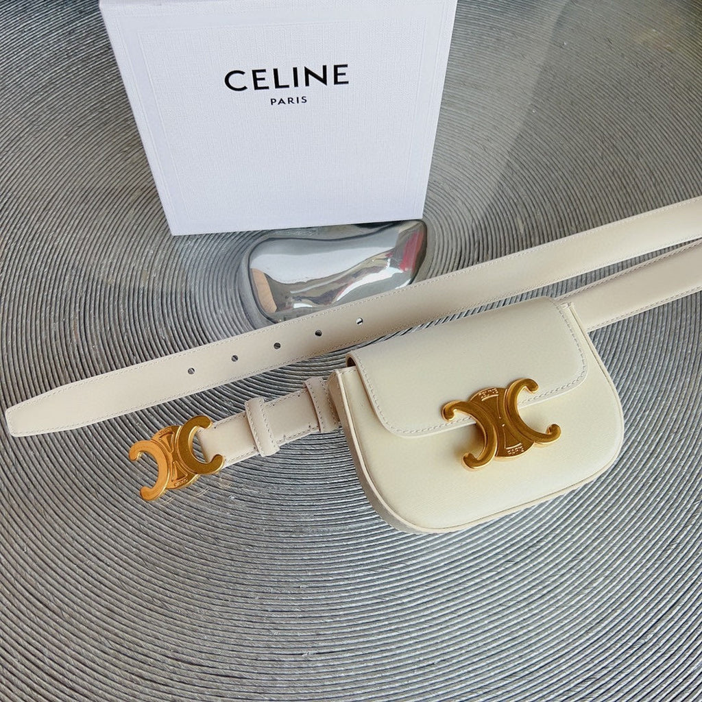cream calfskin belt bag triomphe gold buckle