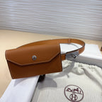 HM KELLY POCKET 18MM BELT CINNAMON BROWN LEATHER SILVER HARDWARE