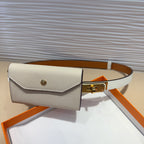 HM KELLY POCKET 18MM BELT WHITE LEATHER GOLD HARDWARE