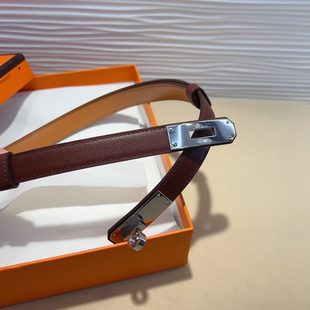 hm kelly belt 18mm burgundy calfskin silver buckle