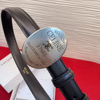 Celine Teen Maison Belt 2.5cm Black Sliver Calfskin 201440