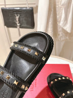 VT Rockstud Sandals Black Espadrilles Cowhide 328131
