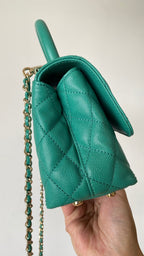 CC 25s Handle Bag 19 Pink Leather Green Caviar Gold Hardware