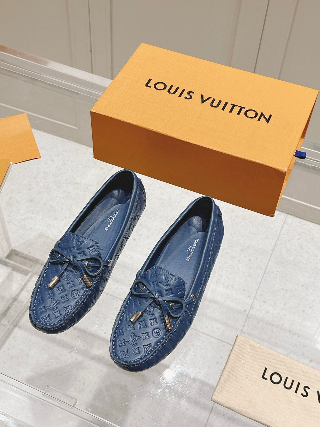 LV Gloria Loafer Blue Embossed Calfskin 480738