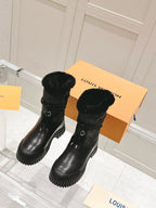RUBY FLAT ANKLE BOOT IN BLACK CALFSKIN AND MONOGRAM NYLON