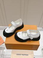LV Ruby Flat Mary Jane Loafer Black White Patent Leather 480768