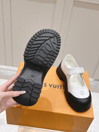 LV Ruby Flat Mary Jane Loafer Black White Patent Leather 480768