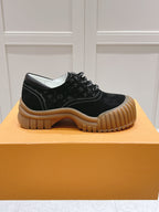LV Ruby Flat Derby Sneaker Black Embossed Suede 480788