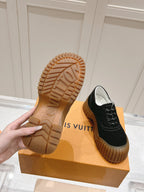 LV Ruby Flat Derby Sneaker Black Embossed Suede 480788