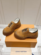 LV Ruby Flat Derby Sneaker Brown Embossed Suede 480789