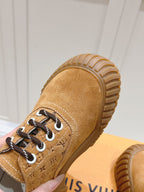 LV Ruby Flat Derby Sneaker Brown Embossed Suede 480789