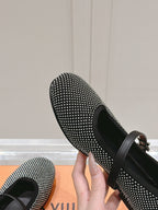 LV SS25 Romy Flat Ballerina Rivets Black Sheepskin