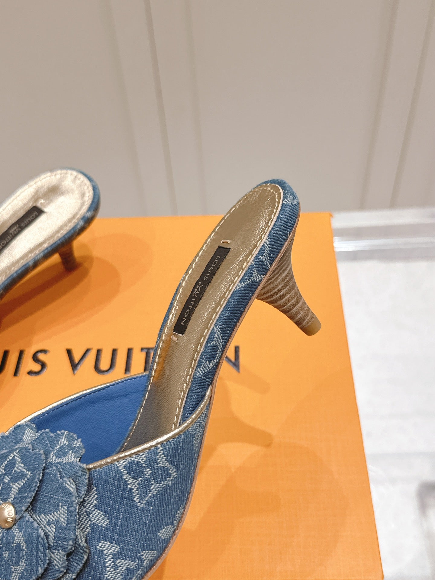 LV Floral Embroidered High Heels Blue Monogram Denim 480506