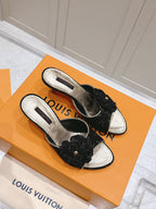 LV Floral Embroidered High Heels Black Monogram Denim 480507