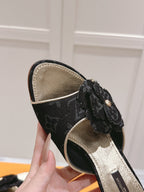 LV Floral Embroidered High Heels Black Monogram Denim 480507