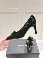 Chanel 25A Heel Pump Black Patent Calfskin 393069