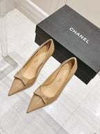 Chanel 25A Heel Pump Nude Patent Calfskin 393070