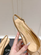 Chanel 25A Slingback Nude Patent Calfskin 393071