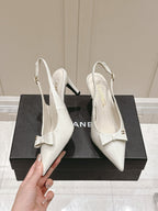 Chanel 25A Slingback White Patent Calfskin 393072